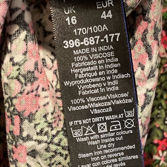 Next green & pink floral summer dress ladies size 16 - Picture 7 of 7